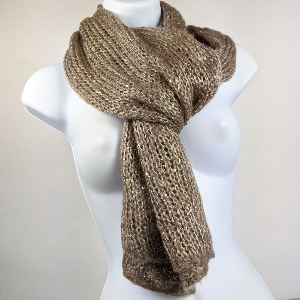 Aldo Burlesona Champagne Taupe Brown Sequin Scarf